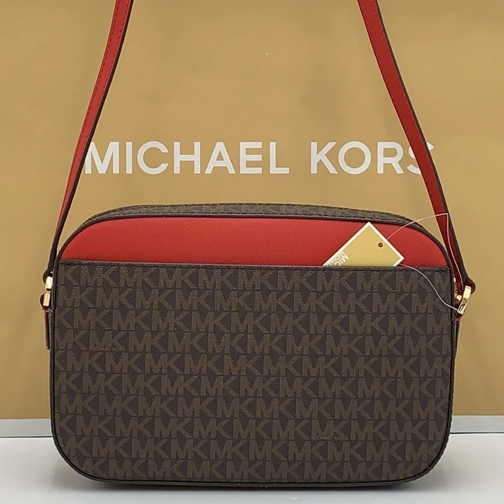 MICHAEL KORS LARGE EAST WEST ZIP CHAIN XBODY FLAME MULTI/ BROWN - Picture 8 of 16